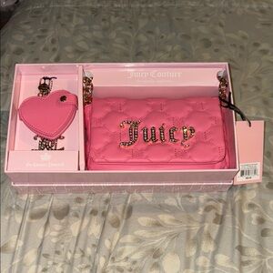 Juicy Couture NWT 2 Piece Pink Quilted Crossbody Bag  with Keychain and Mirror